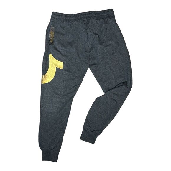 NEW True Religion Jogger Sweatpants Charcoal Grey Gold Logo Elastic Waist Mens L - Picture 2 of 4